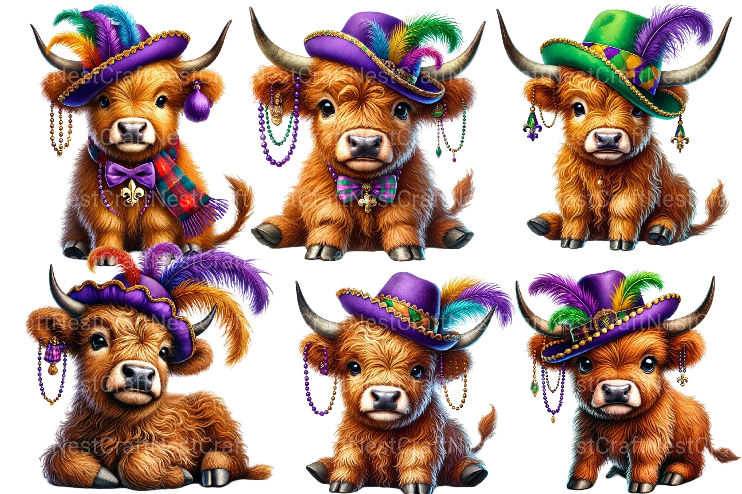 Mardi Gras Highland Cow Clipart Bundle 2 - CraftNest - Digital Crafting and Art