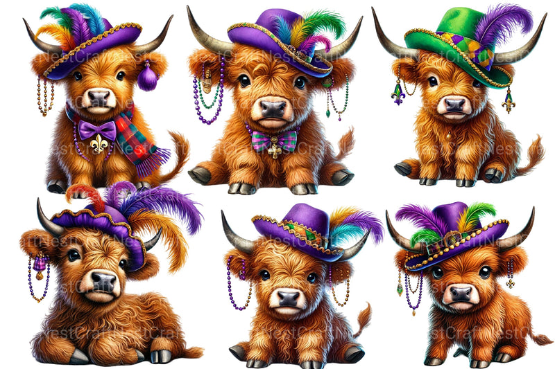 Mardi Gras Highland Cow Clipart Bundle 2 - CraftNest - Digital Crafting and Art