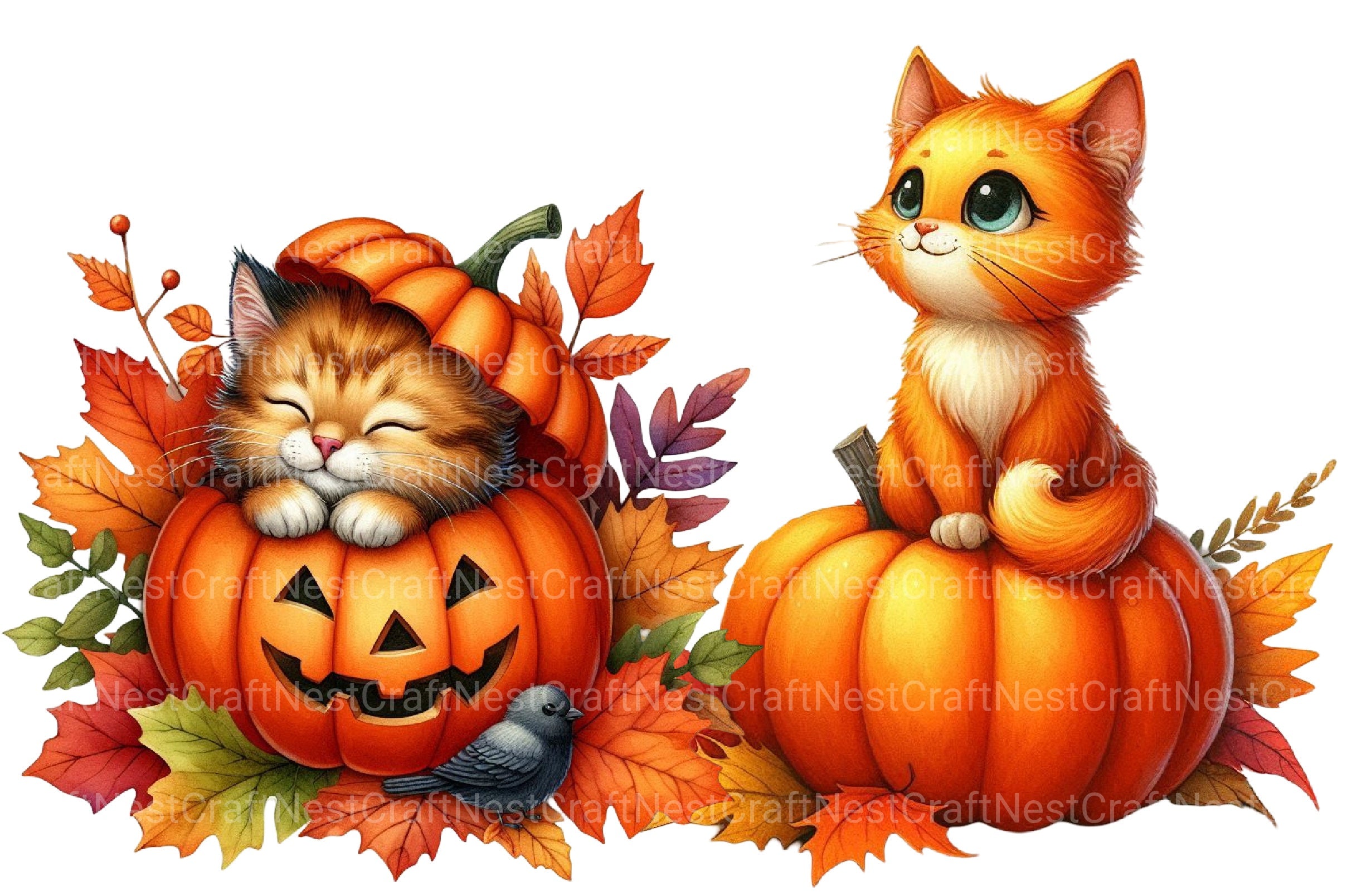 Autumn Cat Clipart Bundle 2 - CraftNest - Digital Crafting and Art