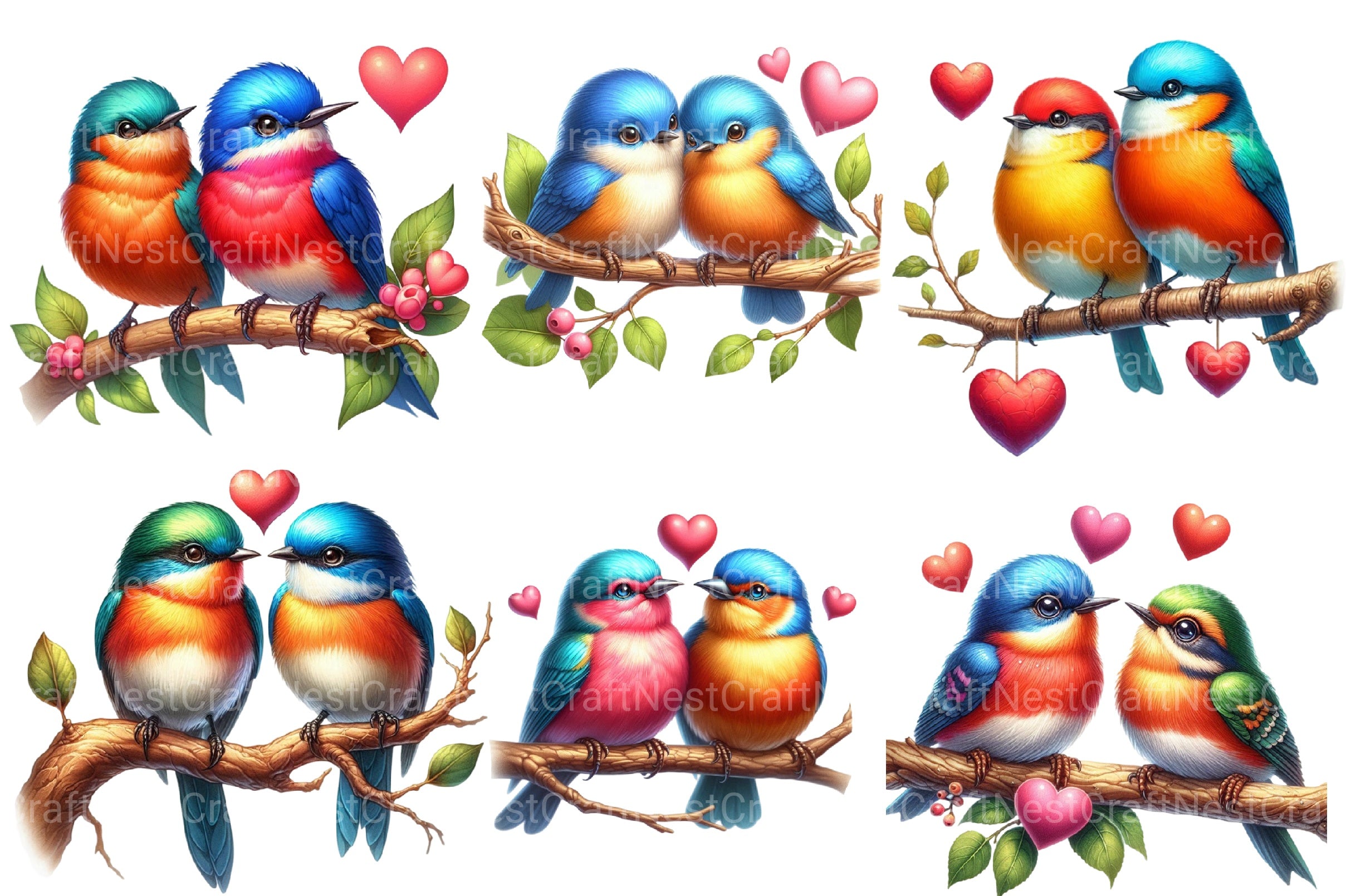 Valentine Colorful Birds Clipart Bundle - CraftNest - Digital Crafting and Art
