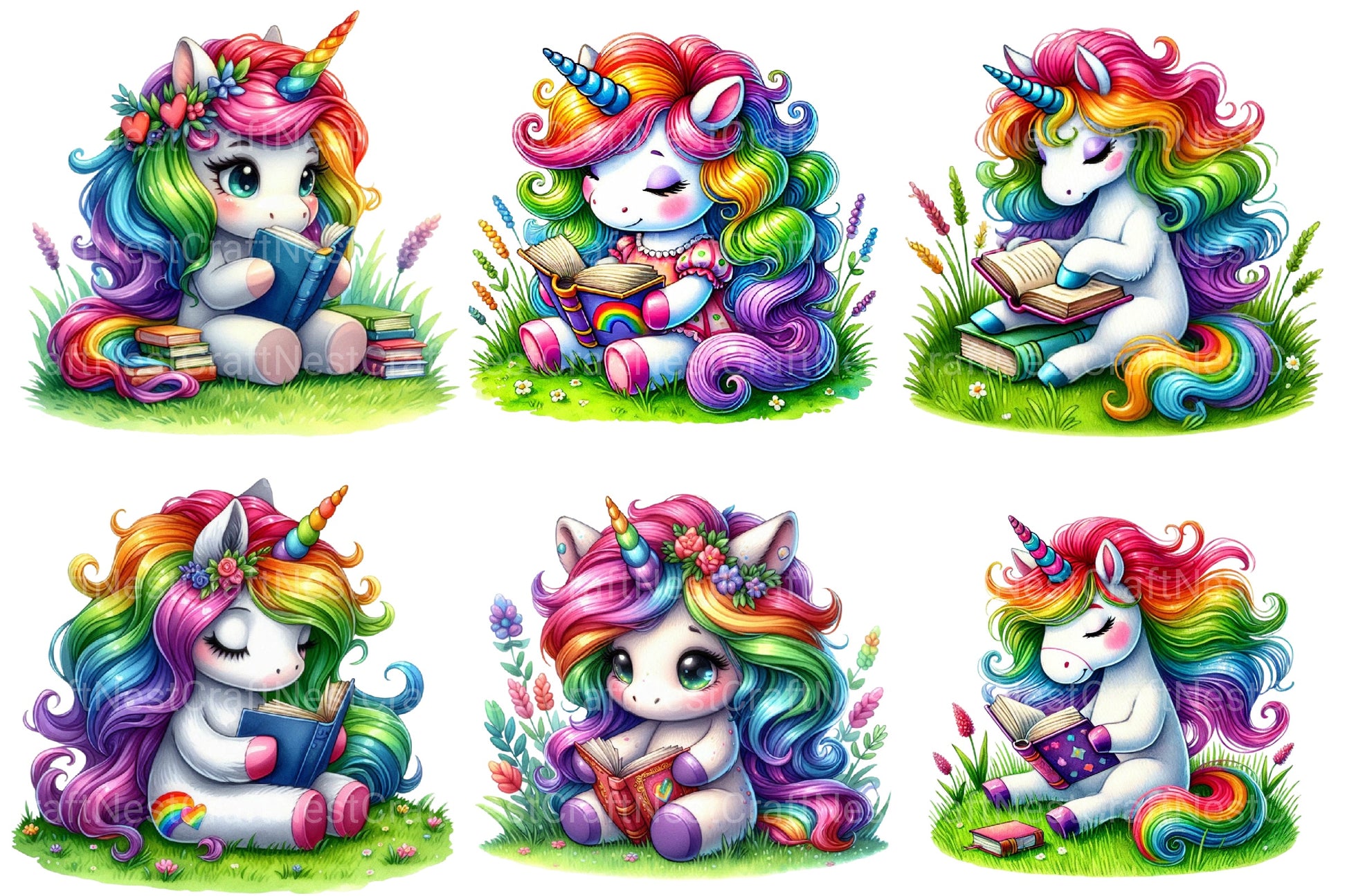 Unicorn Reading A Book Clipart Bundle - CraftNest - Digital Crafting and Art