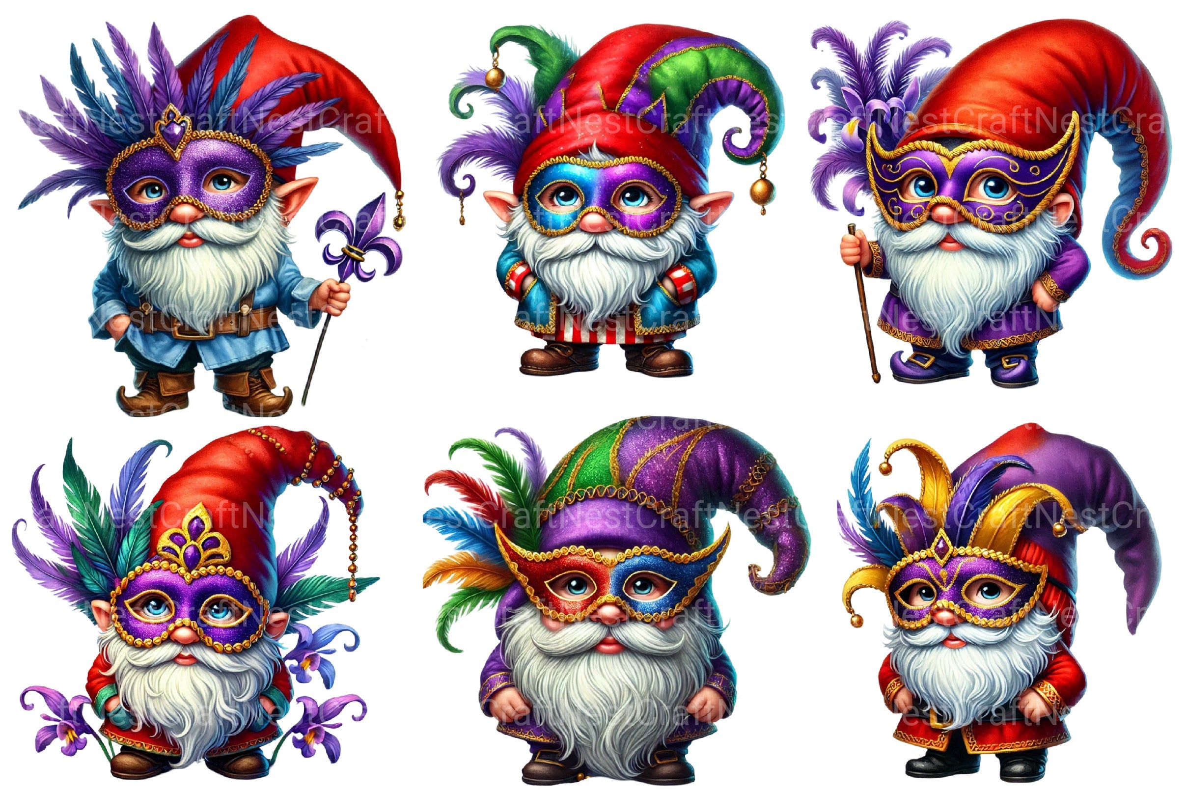 Mardi Gras Gnomes Clipart Bundle 2 - CraftNest - Digital Crafting and Art