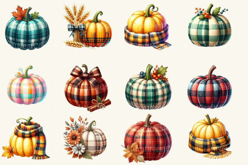 Autumn Plaid Pumpkin Clipart Bundle - CraftNest - Digital Crafting and Art