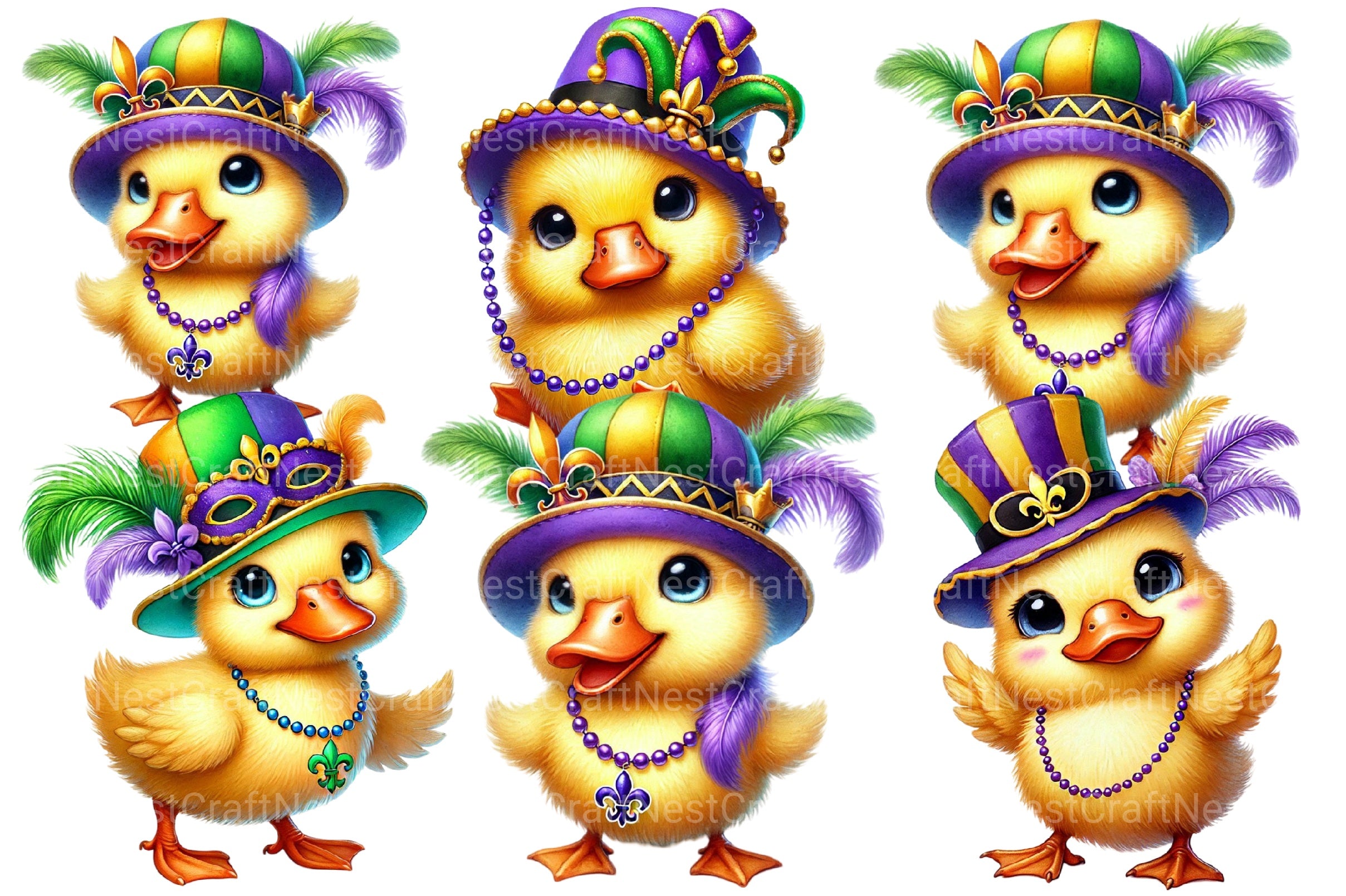 Mardi Gras Cute Duck Clipart Bundle - CraftNest - Digital Crafting and Art