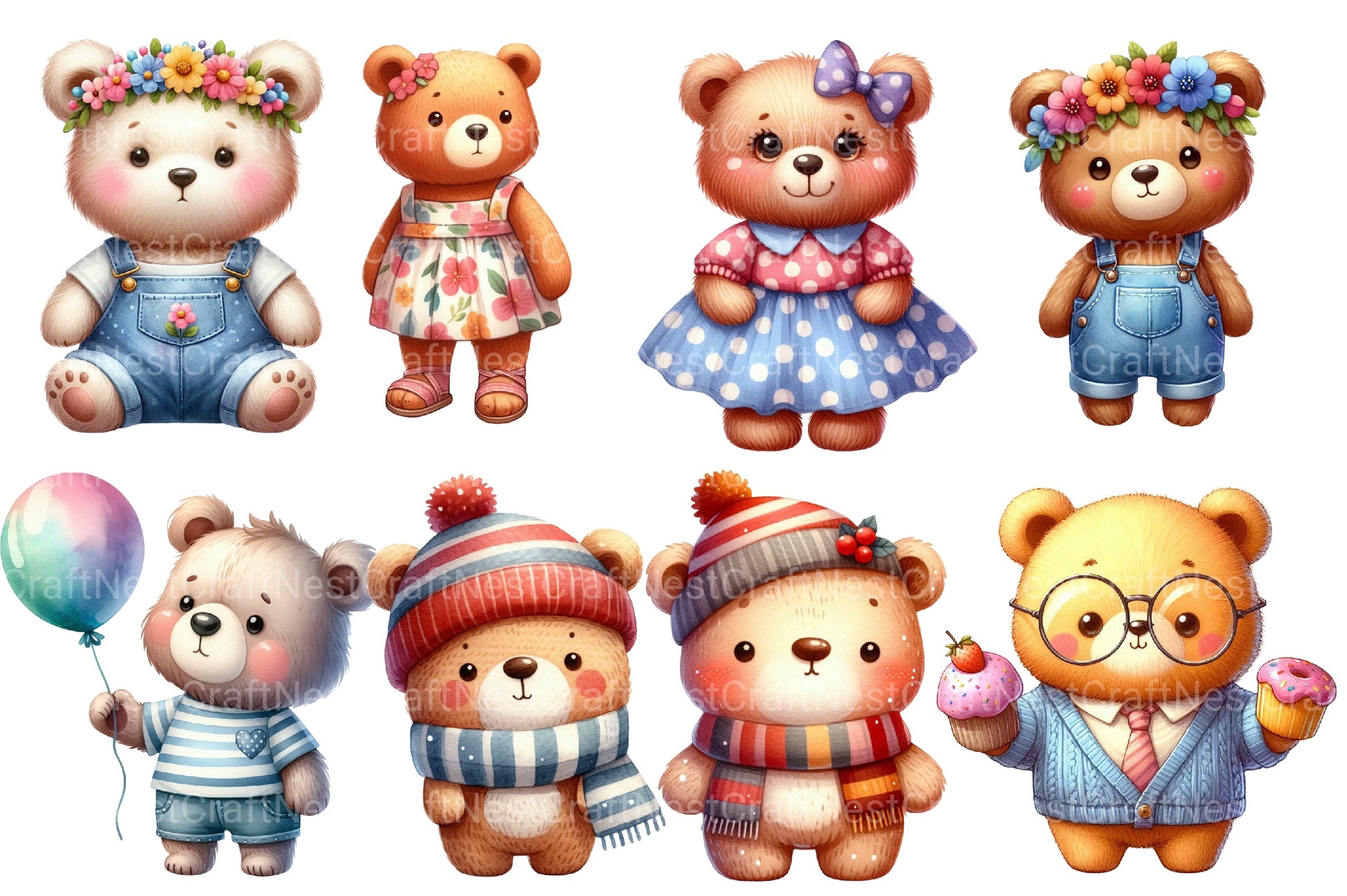 Cute Bear Fashion Clipart Bundle - CraftNest - Digital Crafting and Art