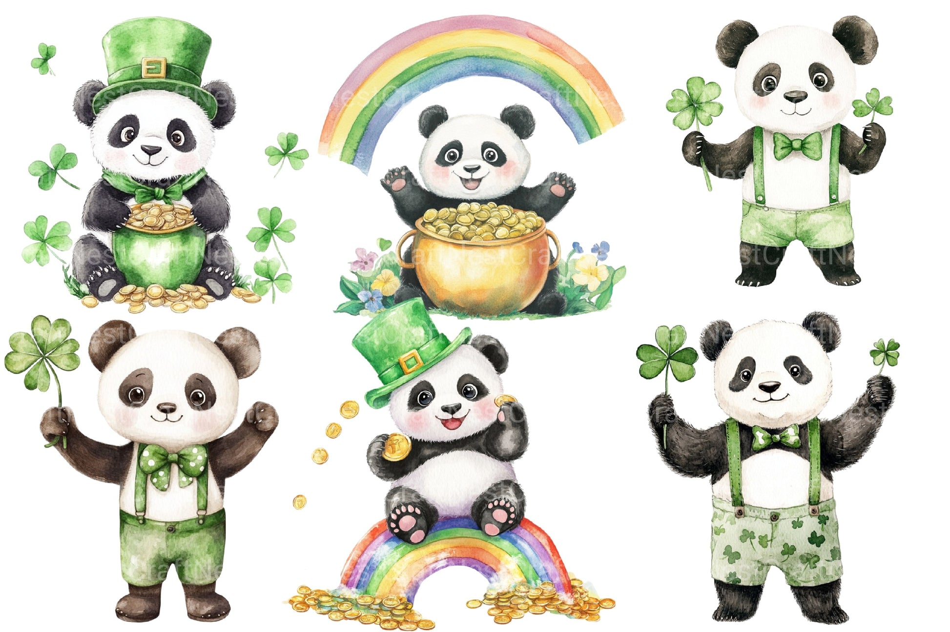 St Patrick's Day Cute Panda Clipart Bundle 2 - CraftNest - Digital Crafting and Art