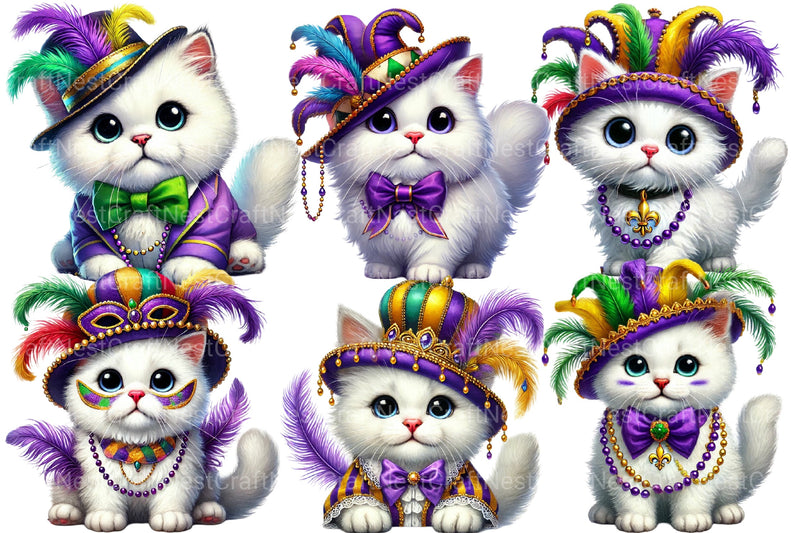Mardi Gras White Cat Clipart Bundle - CraftNest - Digital Crafting and Art