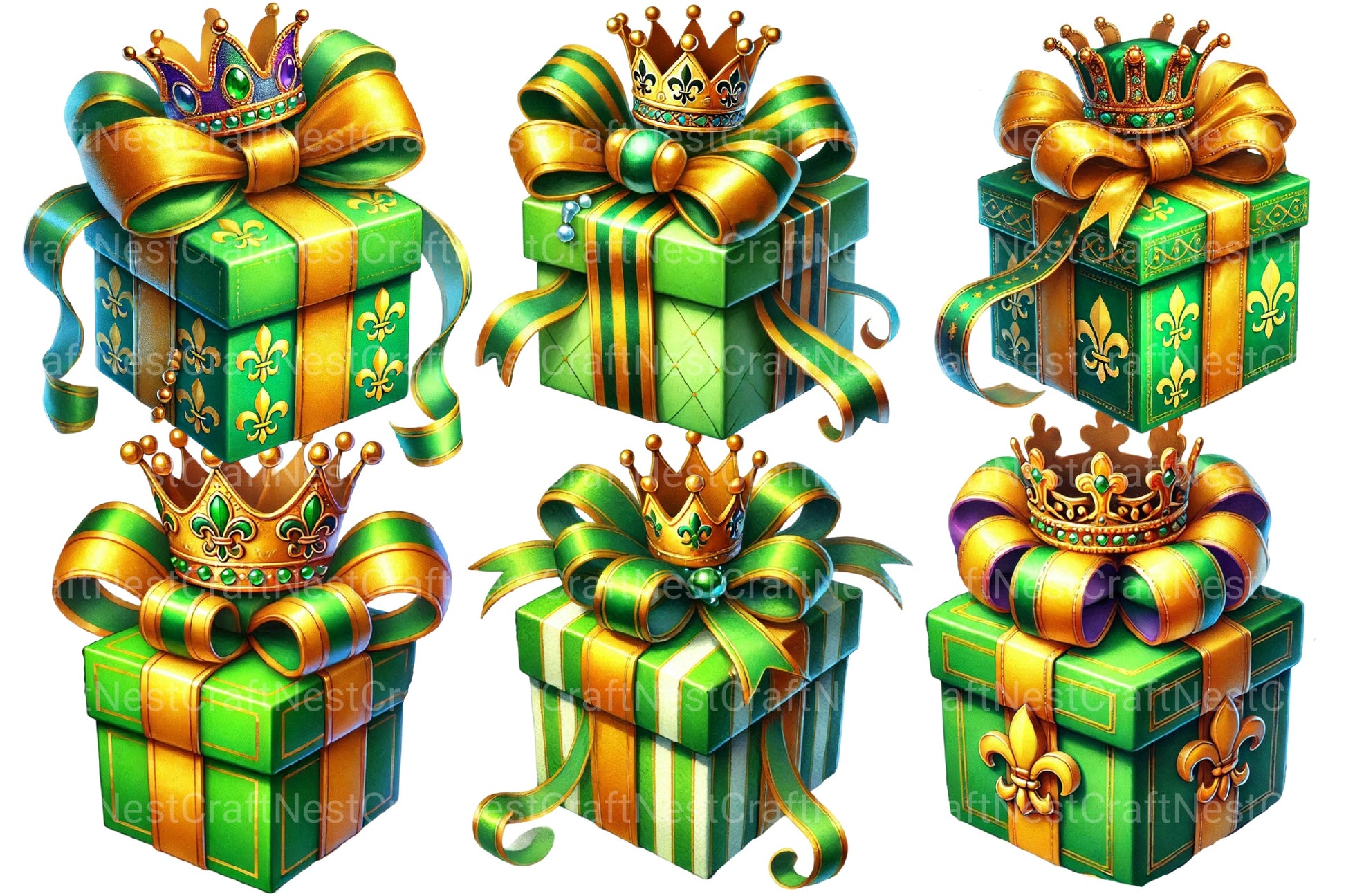 Mardi Gras Green Gift Box Clipart Bundle - CraftNest - Digital Crafting and Art