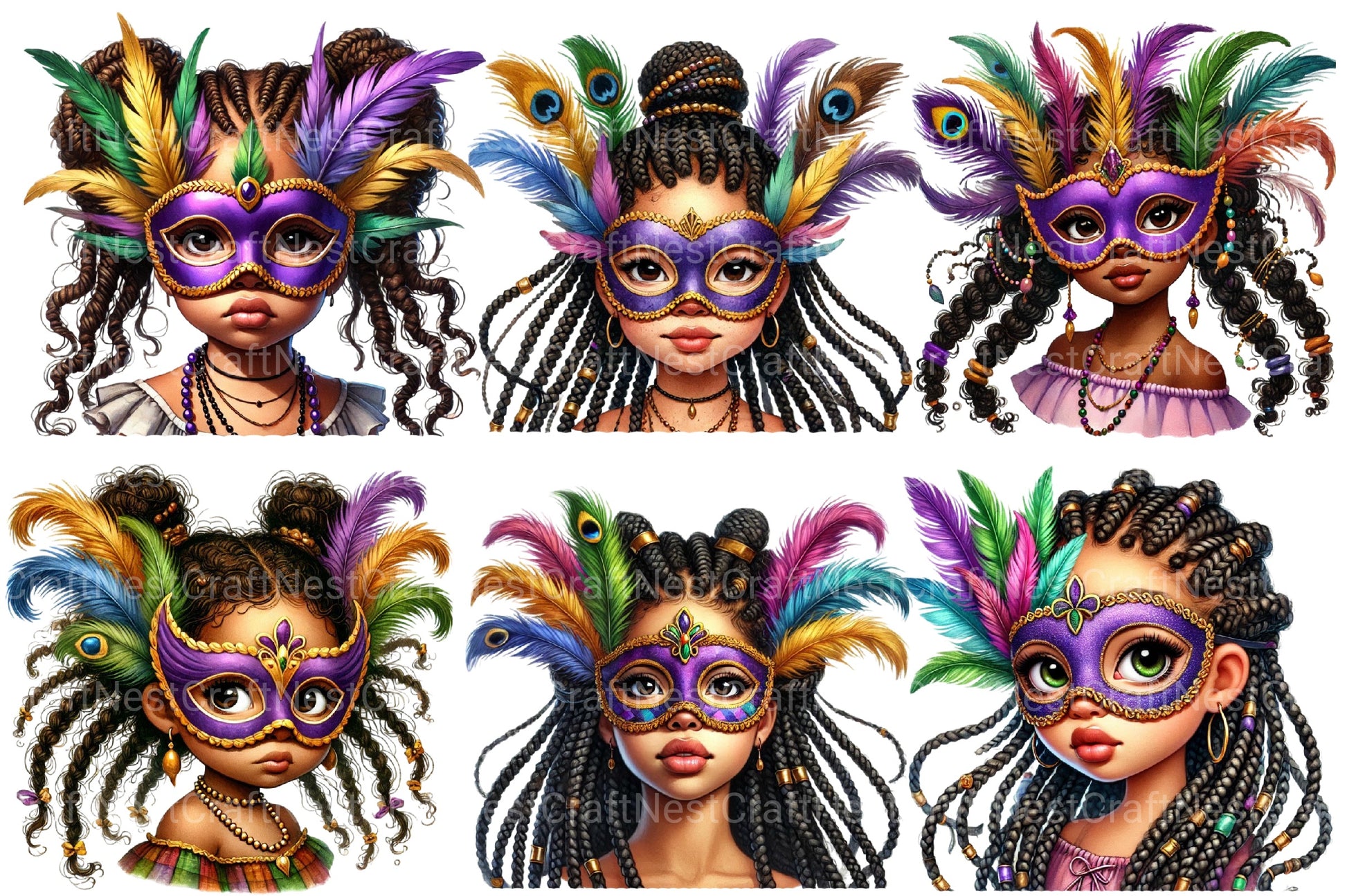 Mardi Gras African Girl Clipart Bundle - CraftNest - Digital Crafting and Art