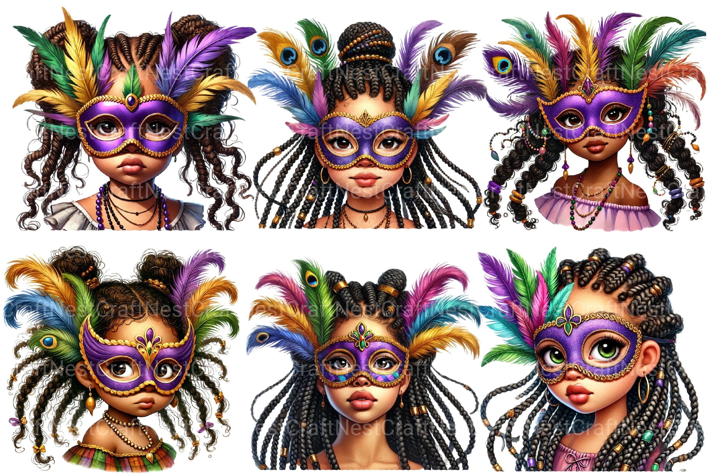 Mardi Gras African Girl Clipart Bundle - CraftNest - Digital Crafting and Art