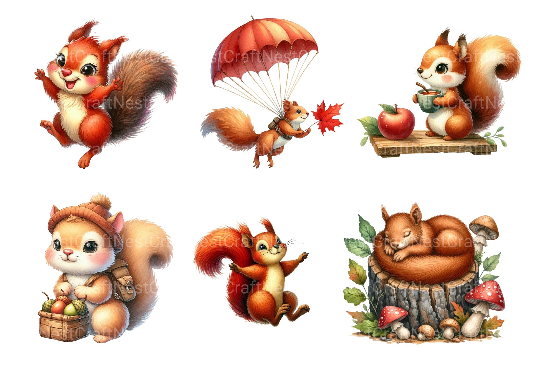 Autumn Squirrels Clipart Bundle - CraftNest - Digital Crafting and Art