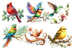 Colorful Birds On Branch Clipart Bundle - CraftNest - Digital Crafting and Art