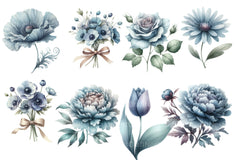 Dusty Blue Flower Clipart Bundle - CraftNest - Digital Crafting and Art