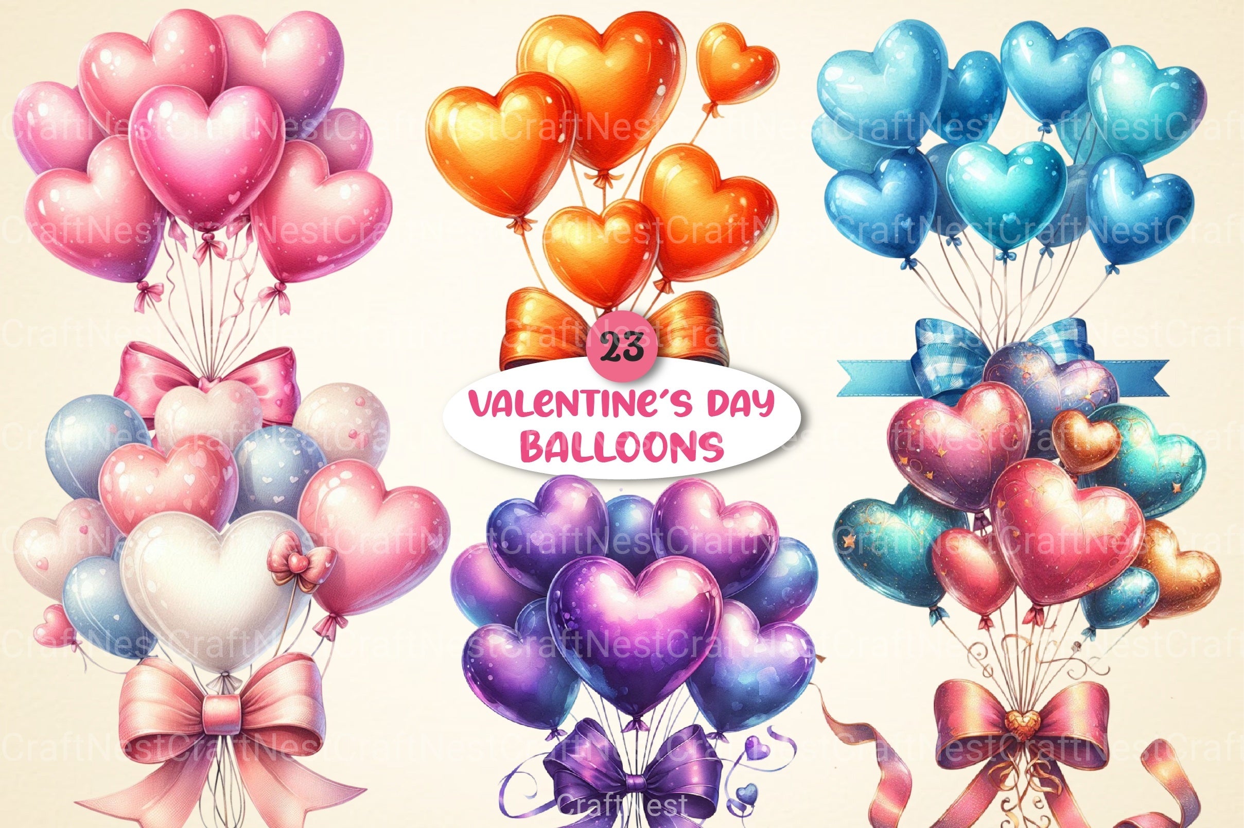 Valentine's Day Balloons Clipart Bundle - CraftNest - Digital Crafting and Art