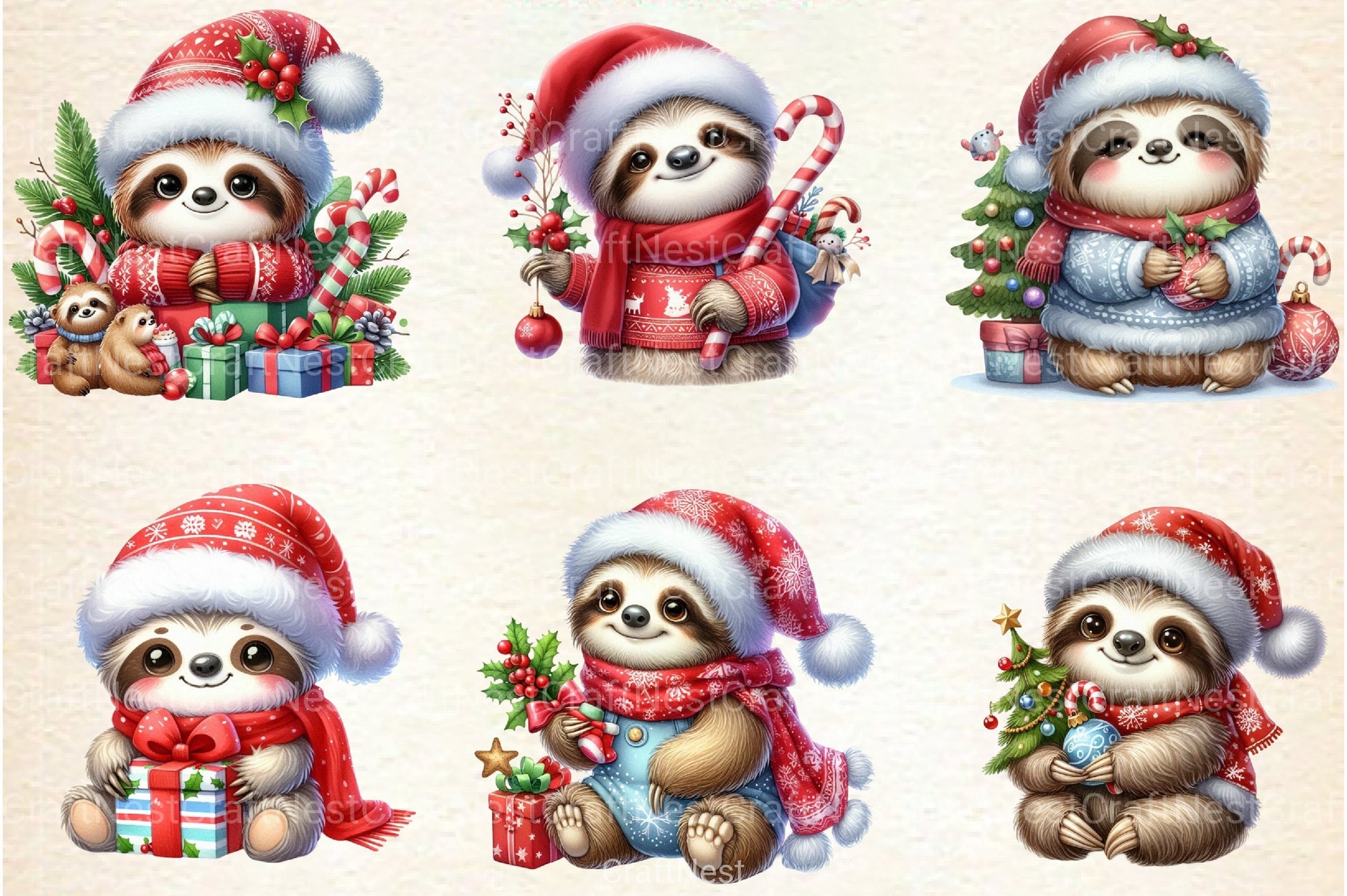 Christmas Cute Sloth Clipart Bundle - CraftNest - Digital Crafting and Art