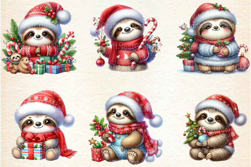 Christmas Cute Sloth Clipart Bundle - CraftNest - Digital Crafting and Art