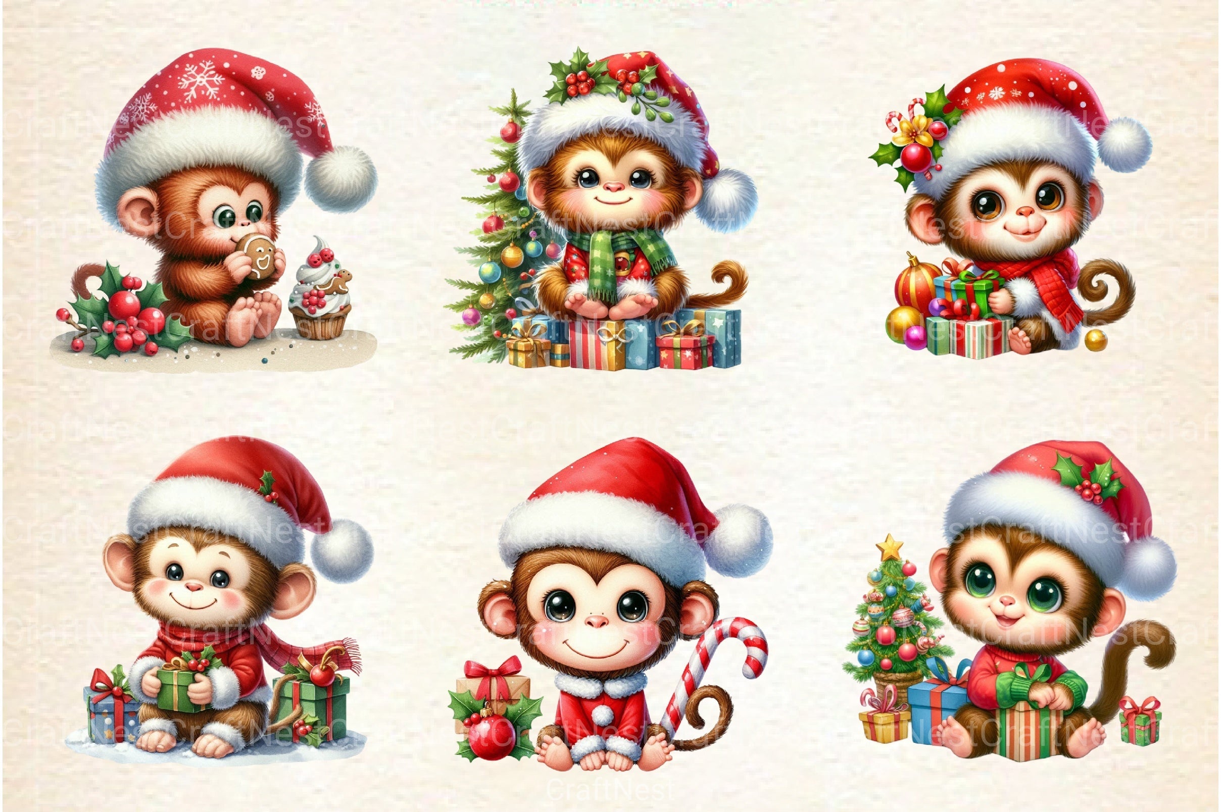 Christmas Monkey Clipart Bundle - CraftNest - Digital Crafting and Art