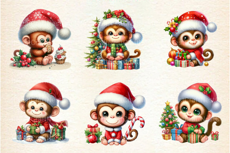 Christmas Monkey Clipart Bundle - CraftNest - Digital Crafting and Art