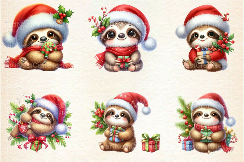 Christmas Cute Sloth Clipart Bundle - CraftNest - Digital Crafting and Art