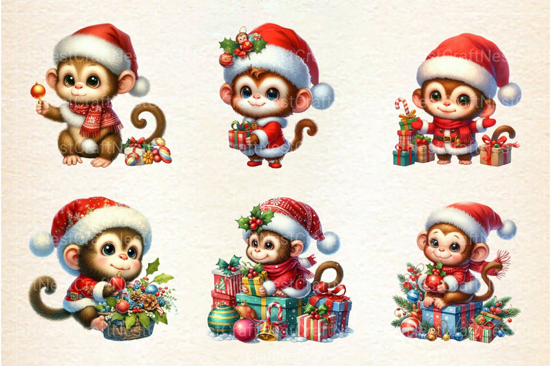 Christmas Monkey Clipart Bundle - CraftNest - Digital Crafting and Art