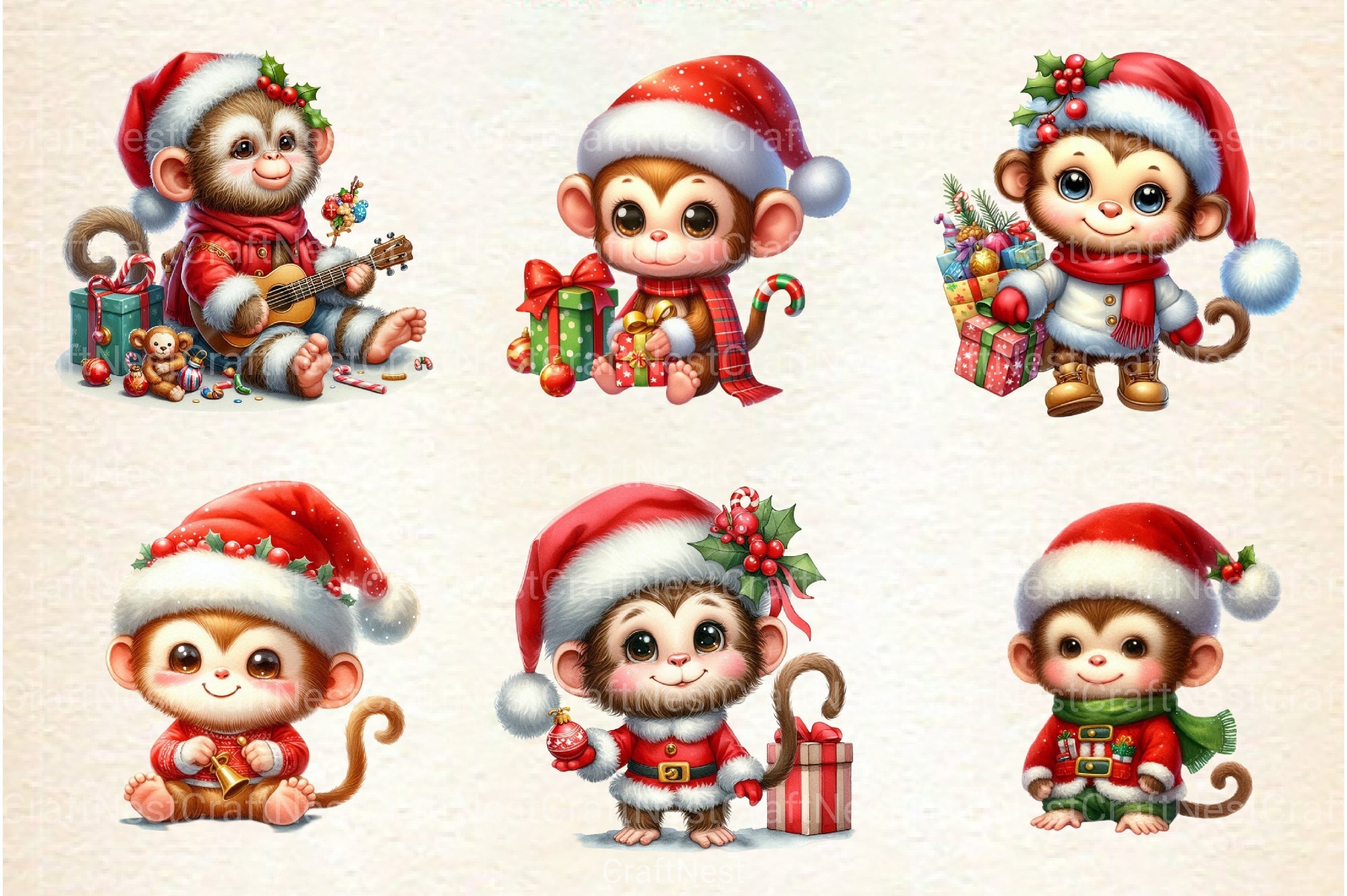 Christmas Monkey Clipart Bundle - CraftNest - Digital Crafting and Art