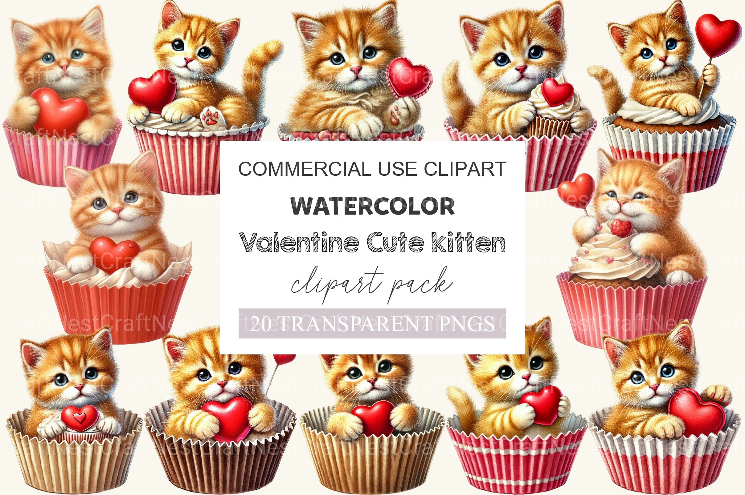 Valentine Cute Kitten Clipart Bundle - CraftNest - Digital Crafting and Art
