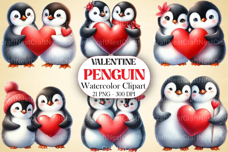 Valentine Penguin Clipart Bundle 99 - CraftNest - Digital Crafting and Art