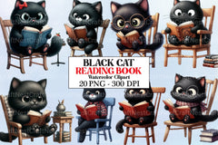 Black Cat with Book Clipart Bundle - CraftNest - Digital Crafting and Art