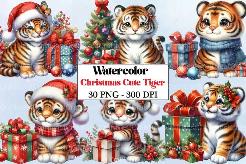Christmas Tiger Clipart Bundle - CraftNest - Digital Crafting and Art