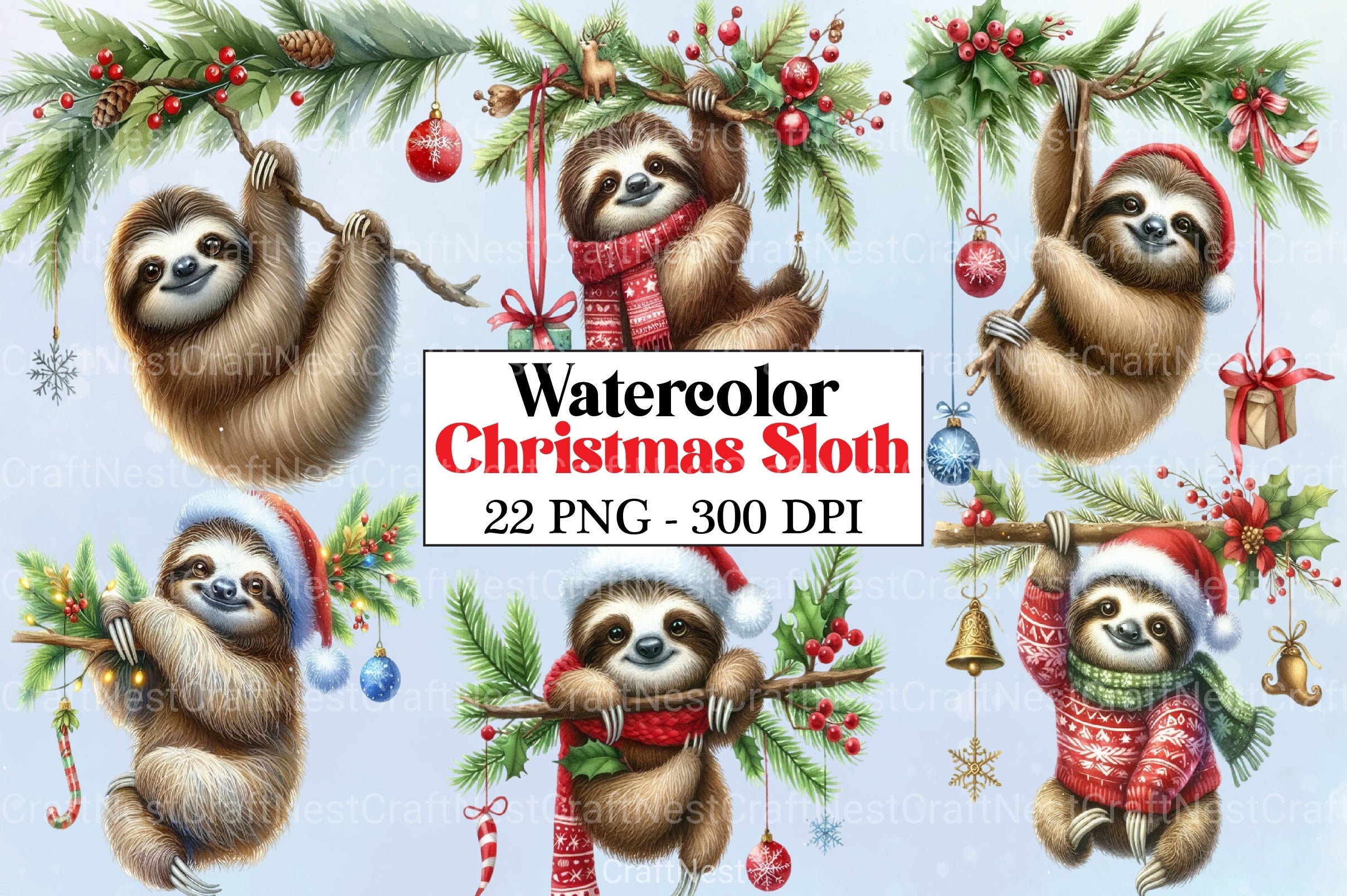 Christmas Sloth Clipart Bundle 2 - CraftNest - Digital Crafting and Art