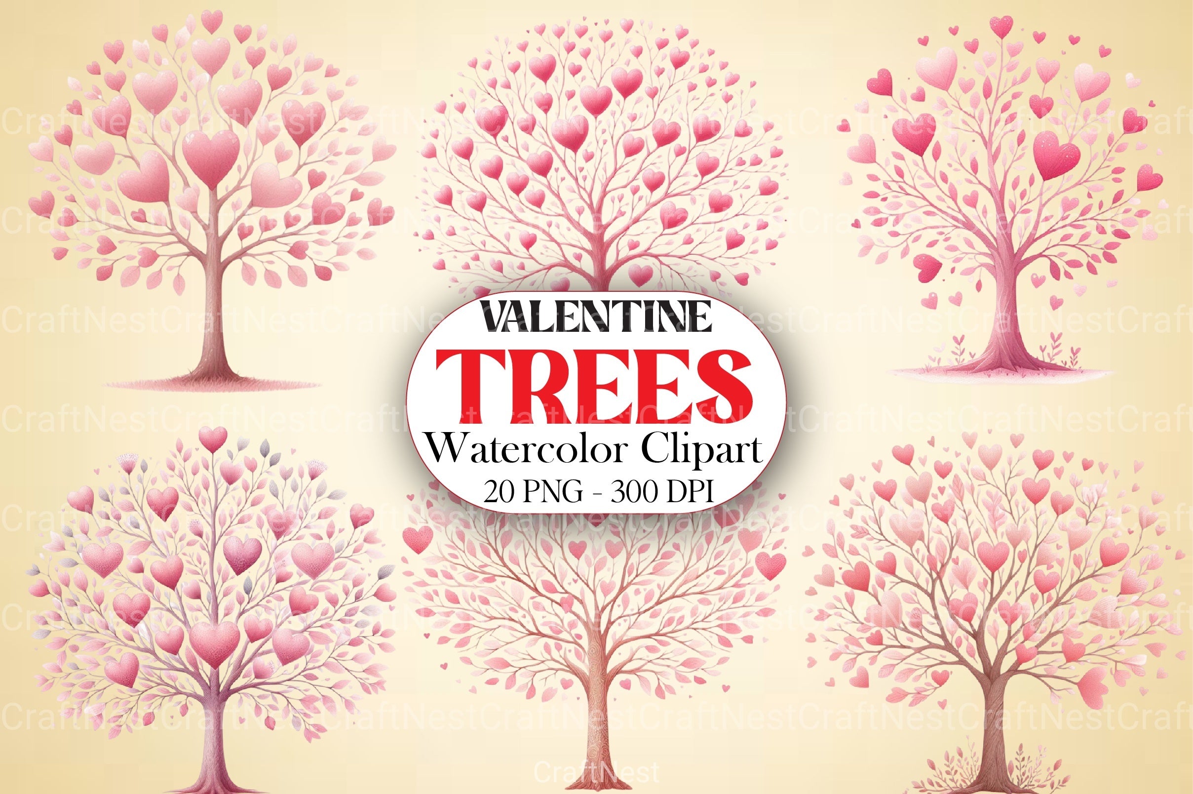 Valentine Trees Clipart Bundle - CraftNest - Digital Crafting and Art