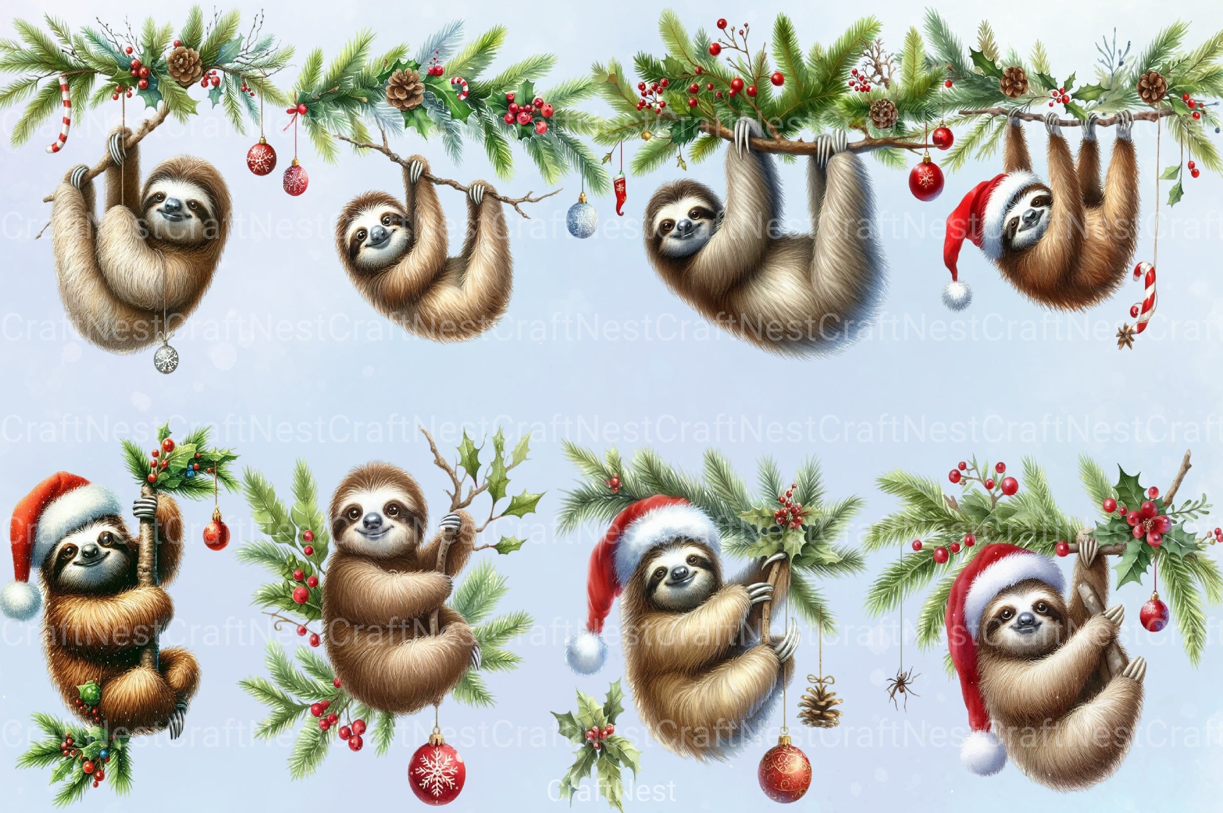 Christmas Sloth Clipart Bundle 2 - CraftNest - Digital Crafting and Art