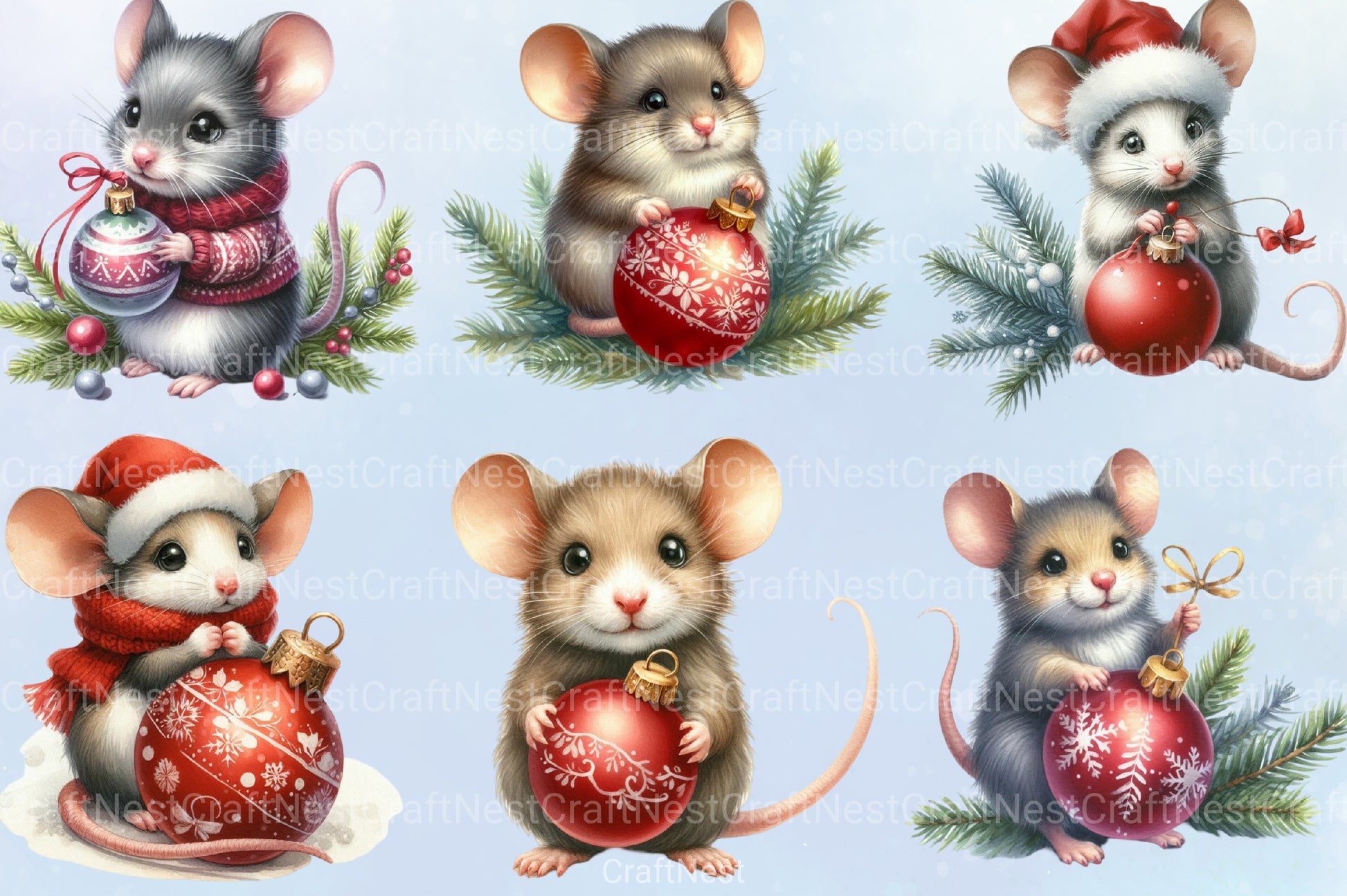Christmas Mouse Ornament Clipart Bundle - CraftNest - Digital Crafting and Art