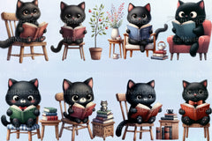 Black Cat with Book Clipart Bundle - CraftNest - Digital Crafting and Art