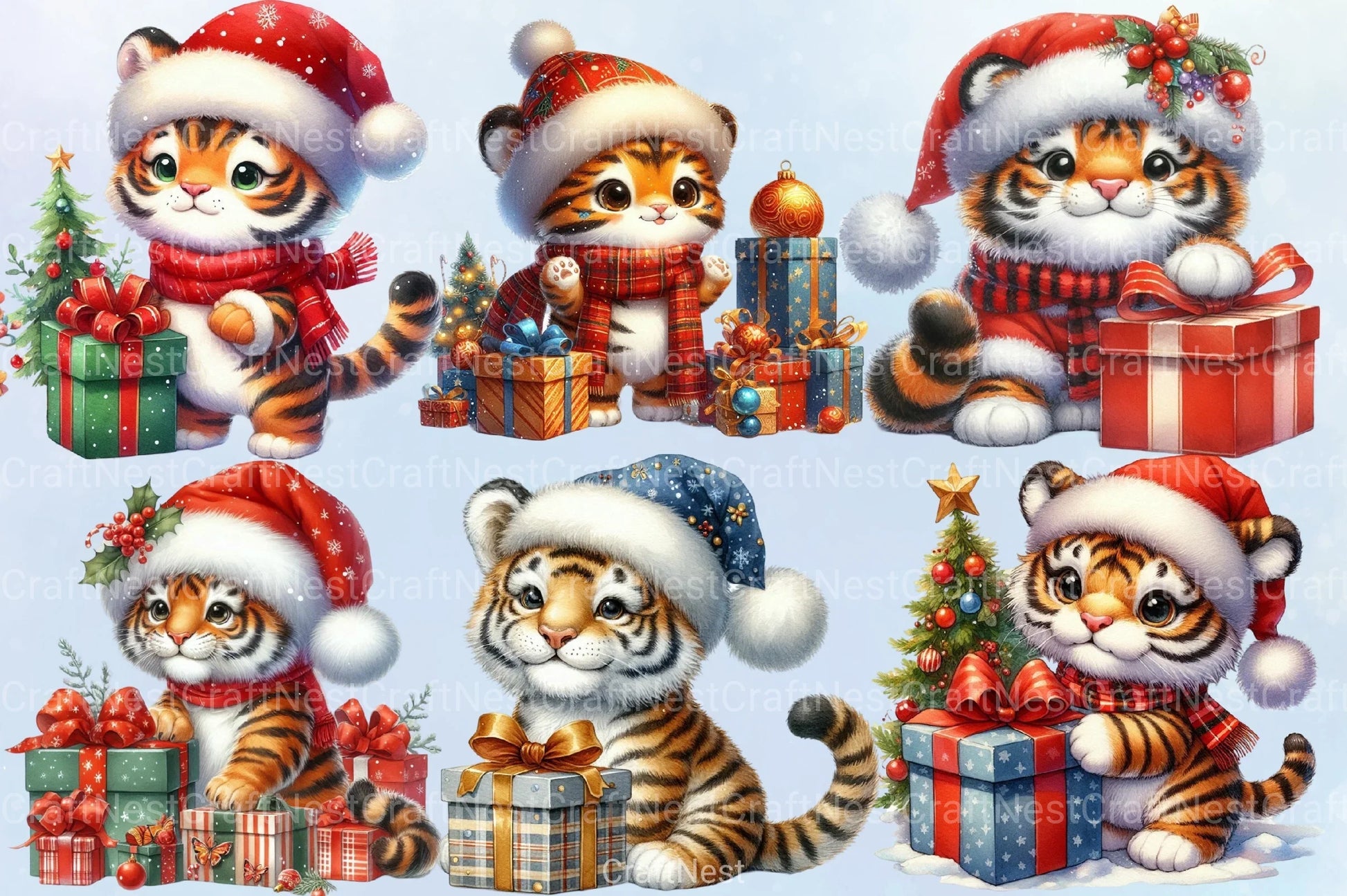 Christmas Tiger Clipart Bundle - CraftNest - Digital Crafting and Art