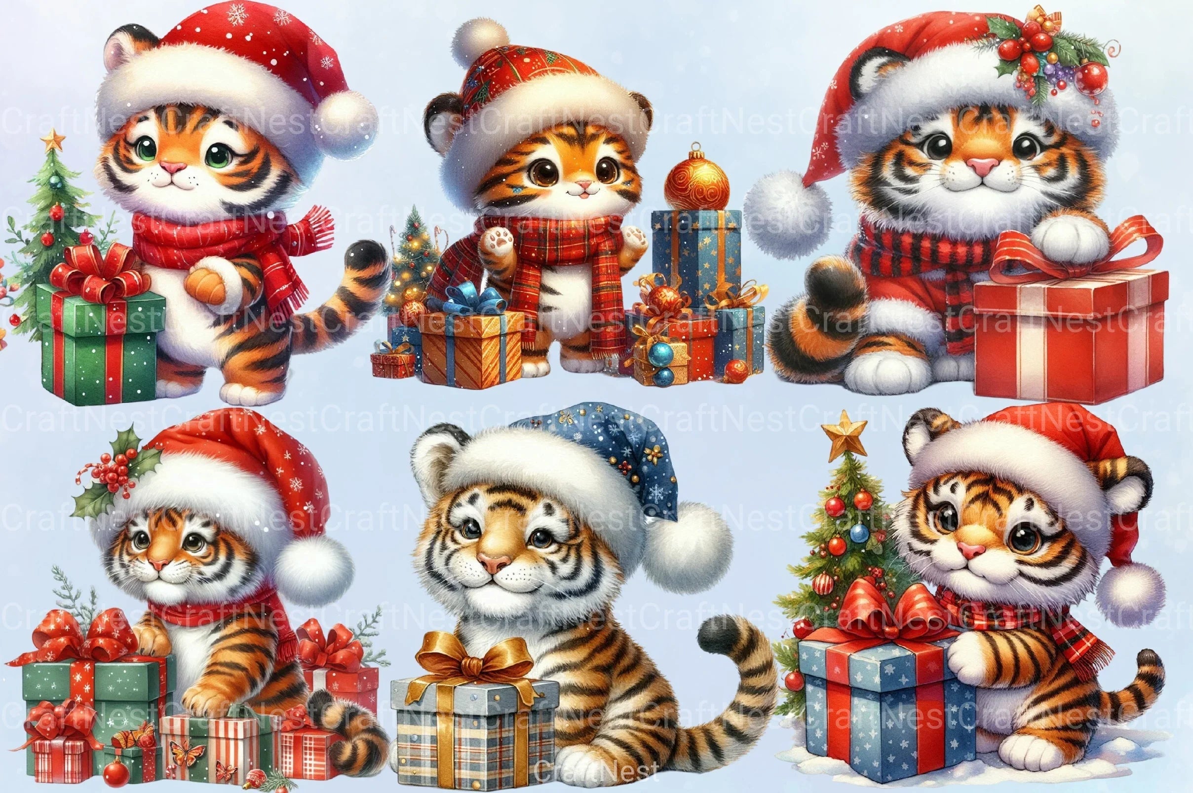 Christmas Tiger Clipart Bundle - CraftNest - Digital Crafting and Art