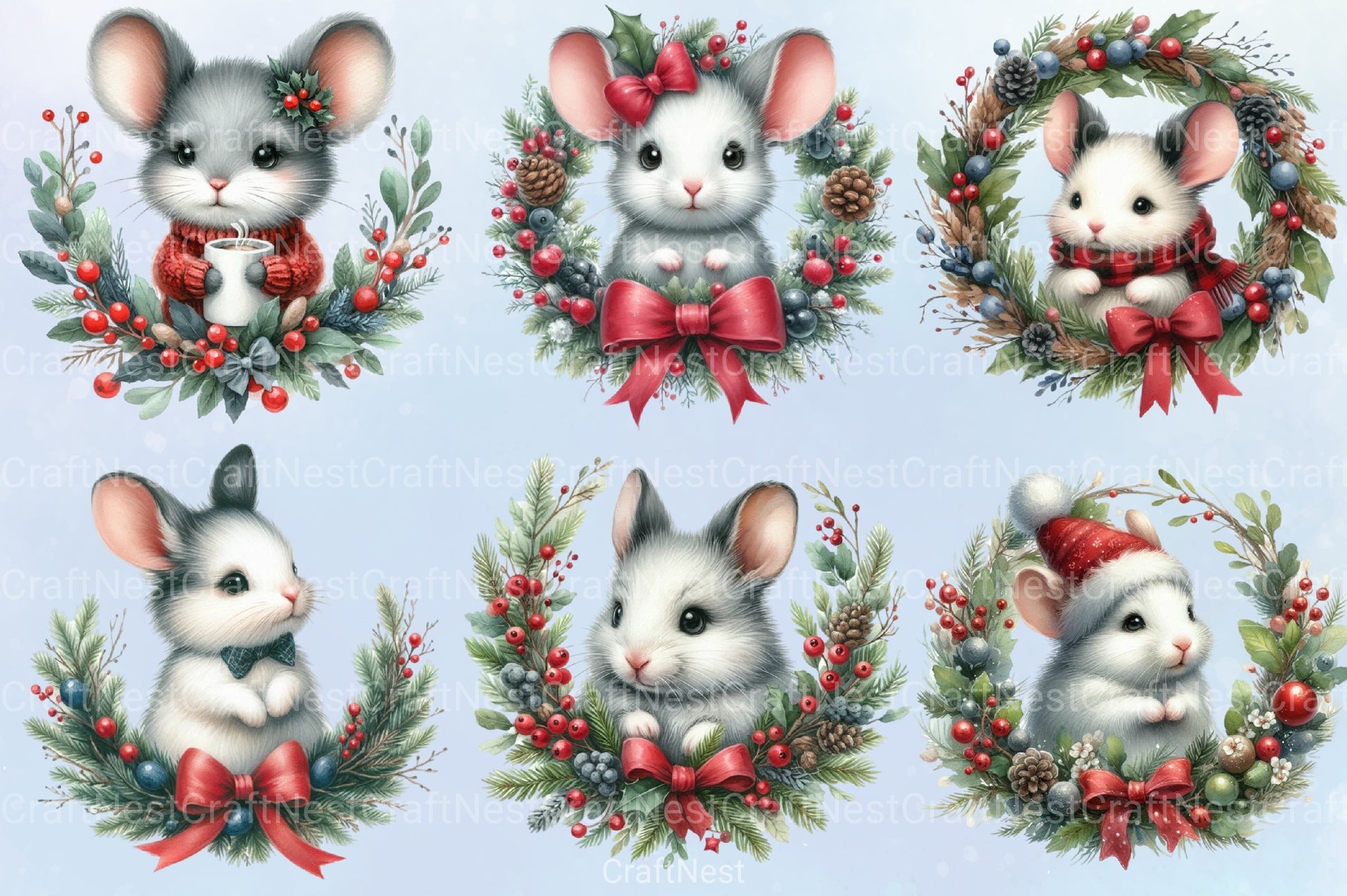Christmas Mouse Clipart Bundle 3 - CraftNest - Digital Crafting and Art
