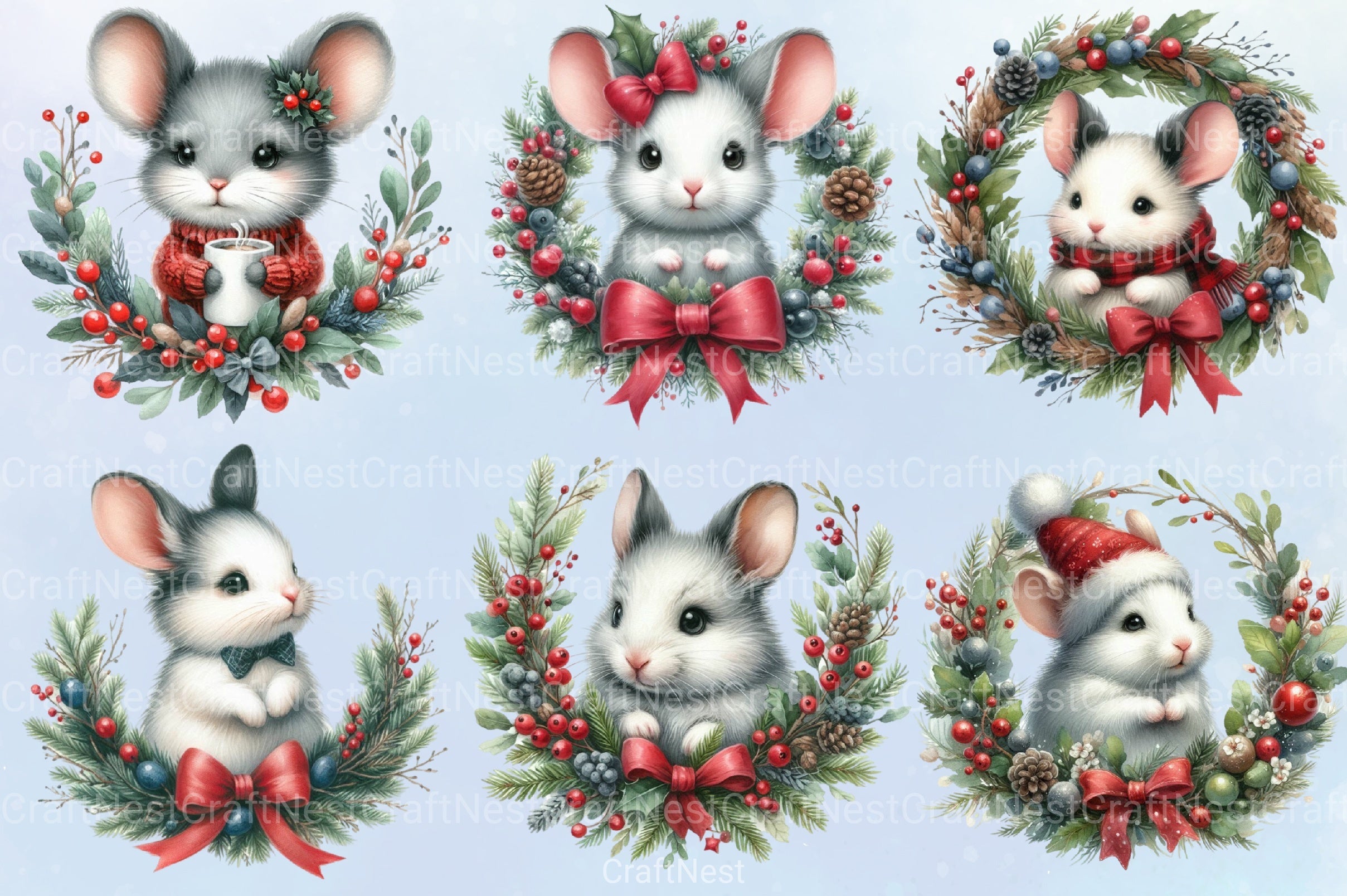 Christmas Mouse Clipart Bundle 3 - CraftNest - Digital Crafting and Art