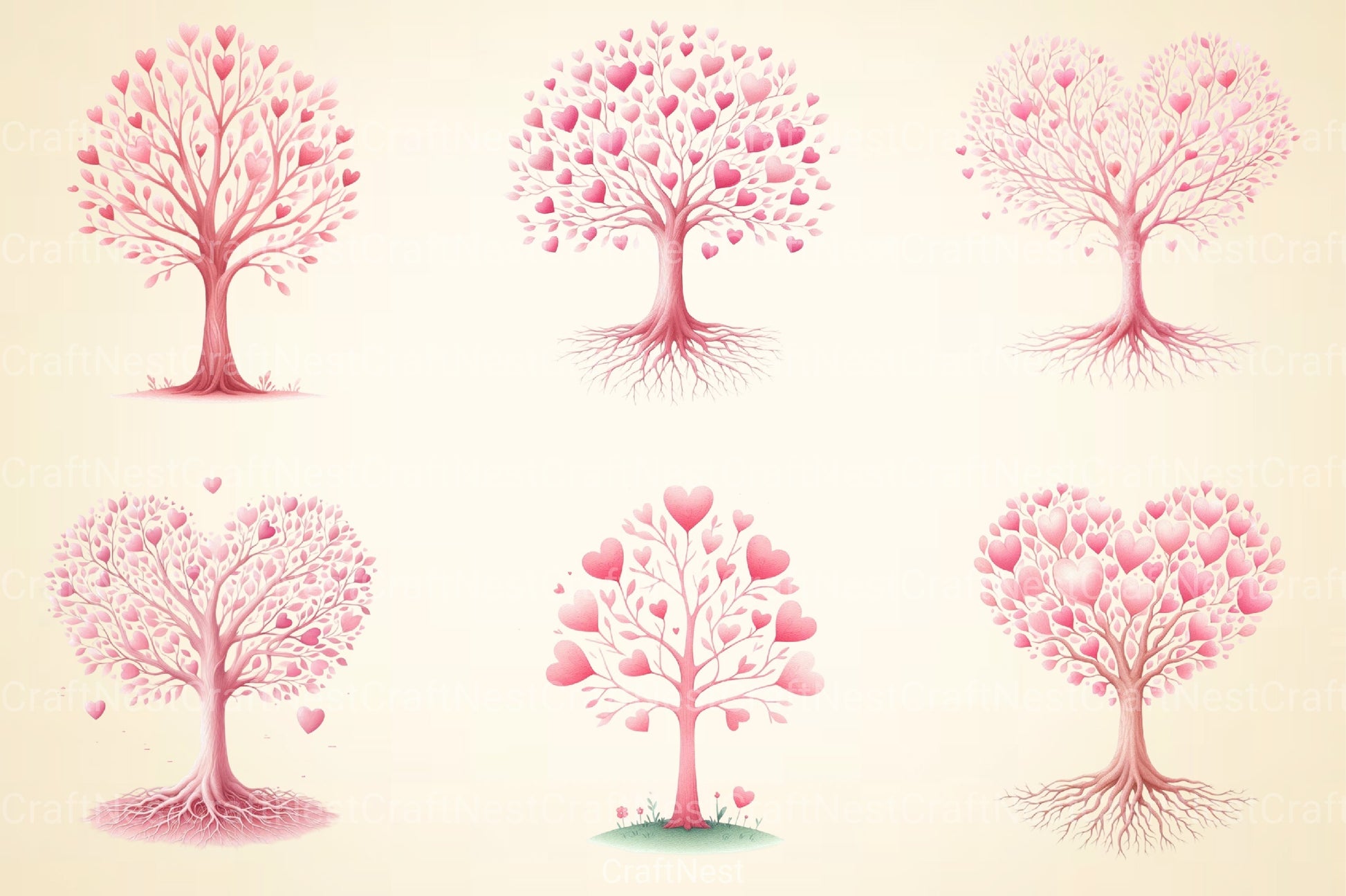 Valentine Trees Clipart Bundle - CraftNest - Digital Crafting and Art