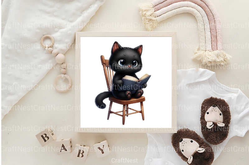 Black Cat with Book Clipart Bundle - CraftNest - Digital Crafting and Art