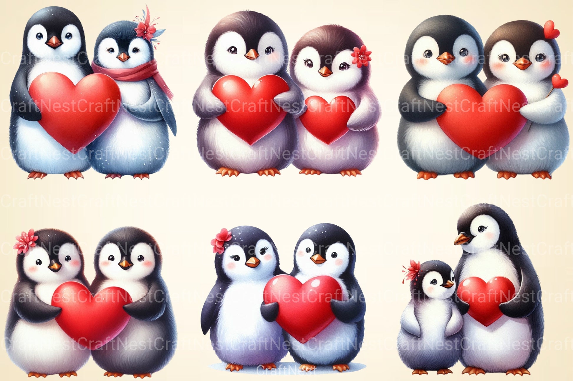 Valentine Penguin Clipart Bundle 99 - CraftNest - Digital Crafting and Art