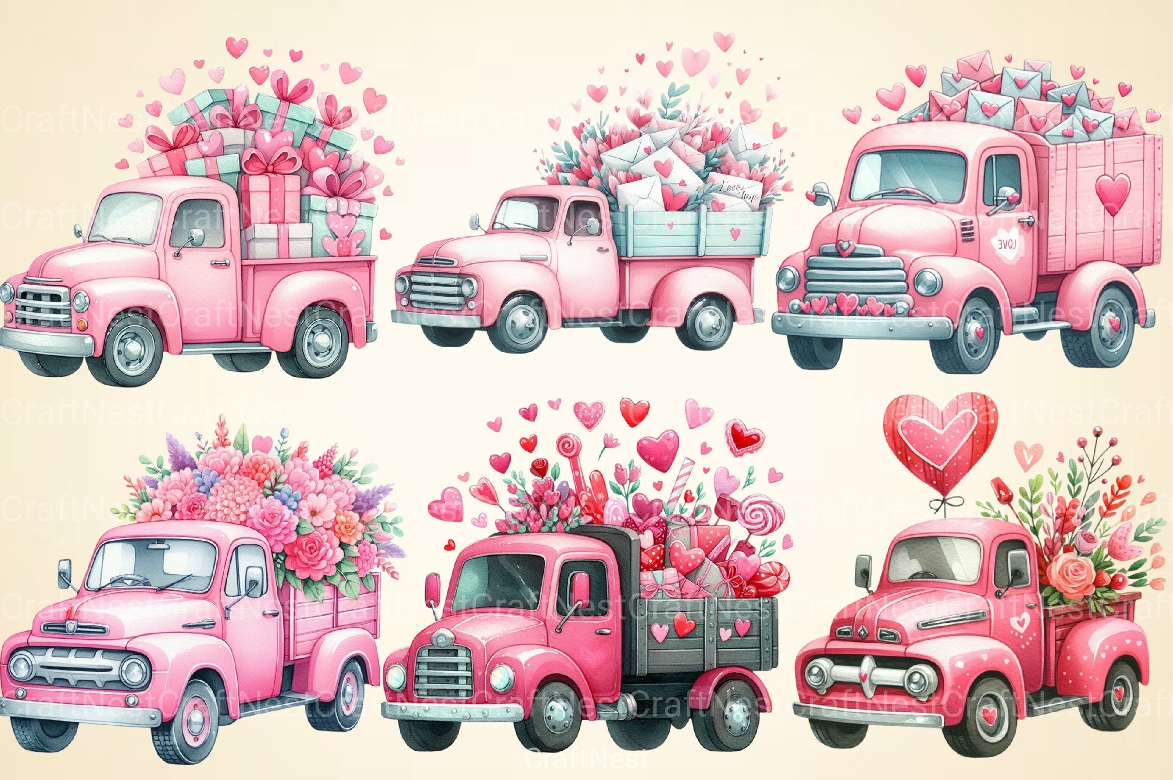Valentine Truck Clipart Bundle 7 - CraftNest - Digital Crafting and Art
