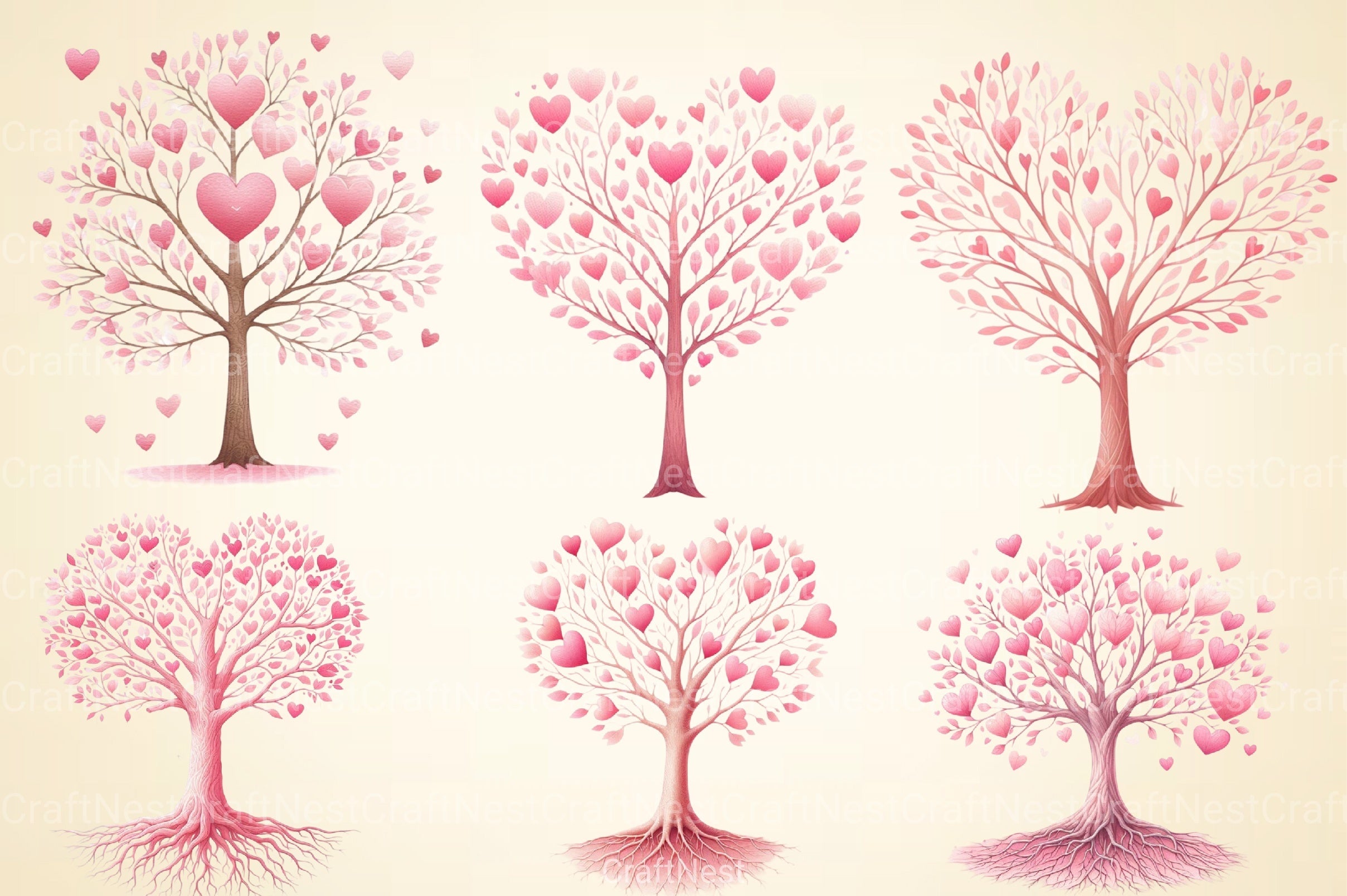 Valentine Trees Clipart Bundle - CraftNest - Digital Crafting and Art