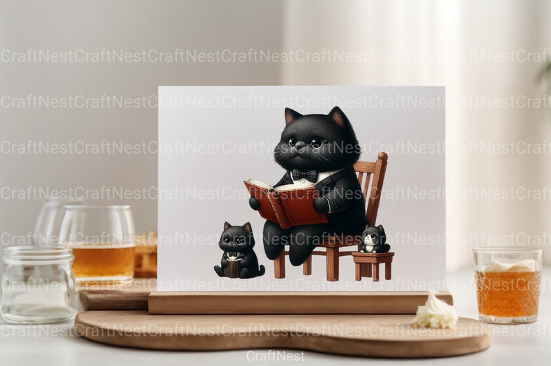 Black Cat with Book Clipart Bundle - CraftNest - Digital Crafting and Art