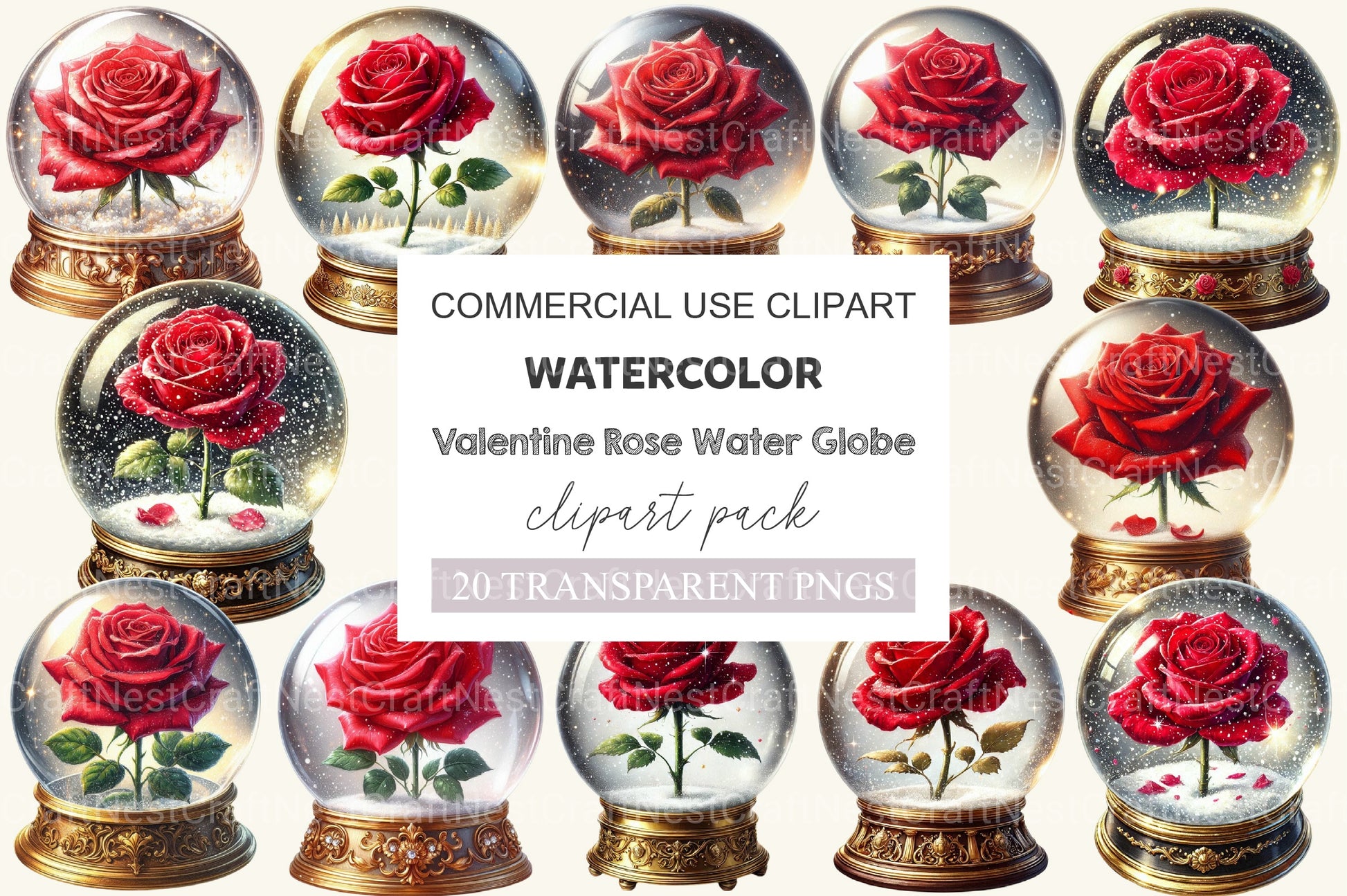 Valentine Rose Water Globe Clipart Bundle - CraftNest - Digital Crafting and Art