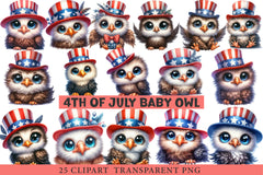 4th of July Baby Owl Clipart - CraftNest - Digital Crafting and Art