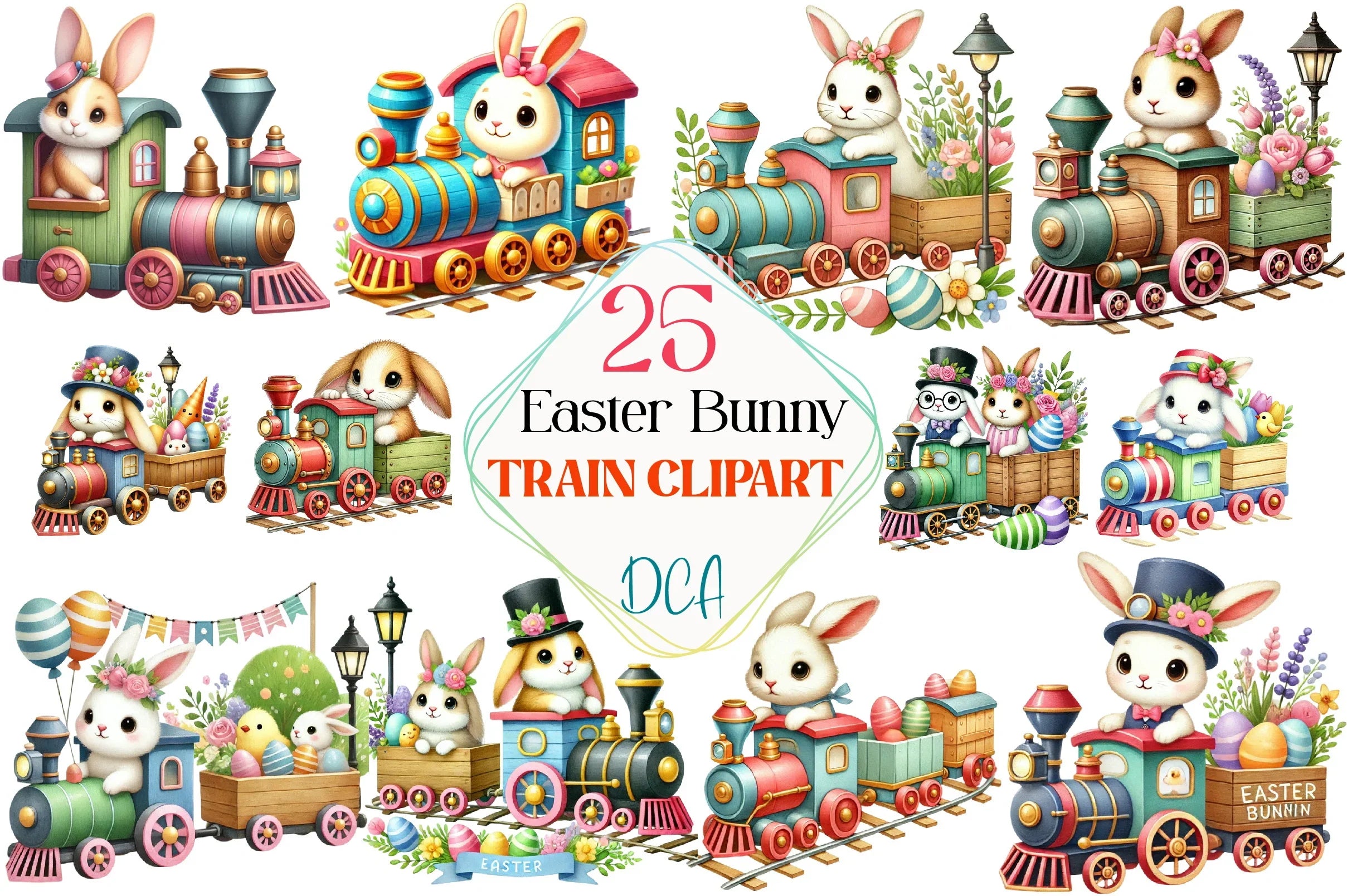 Easter Bunny Train Clipart Bundle - CraftNest - Digital Crafting and Art