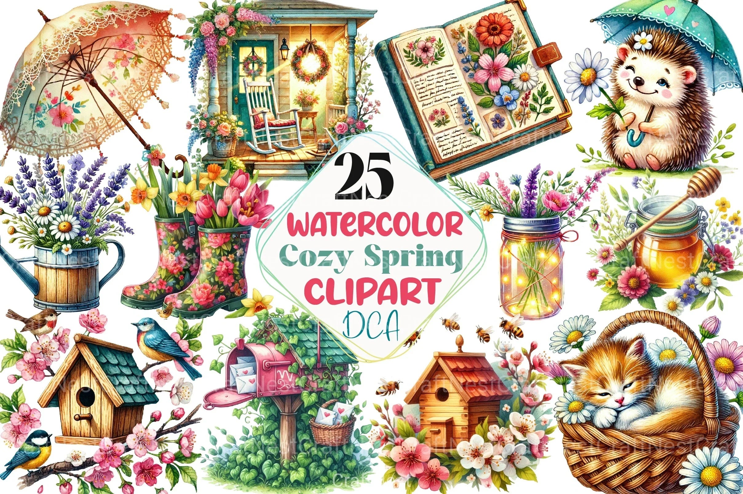 Cosy Coluring Spring Cozy Spring Clipart Bundle