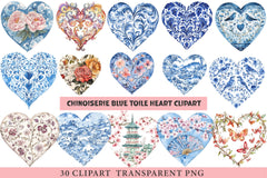 Chinoiserie Blue Toile Heart Clipart Bundle - CraftNest - Digital Crafting and Art