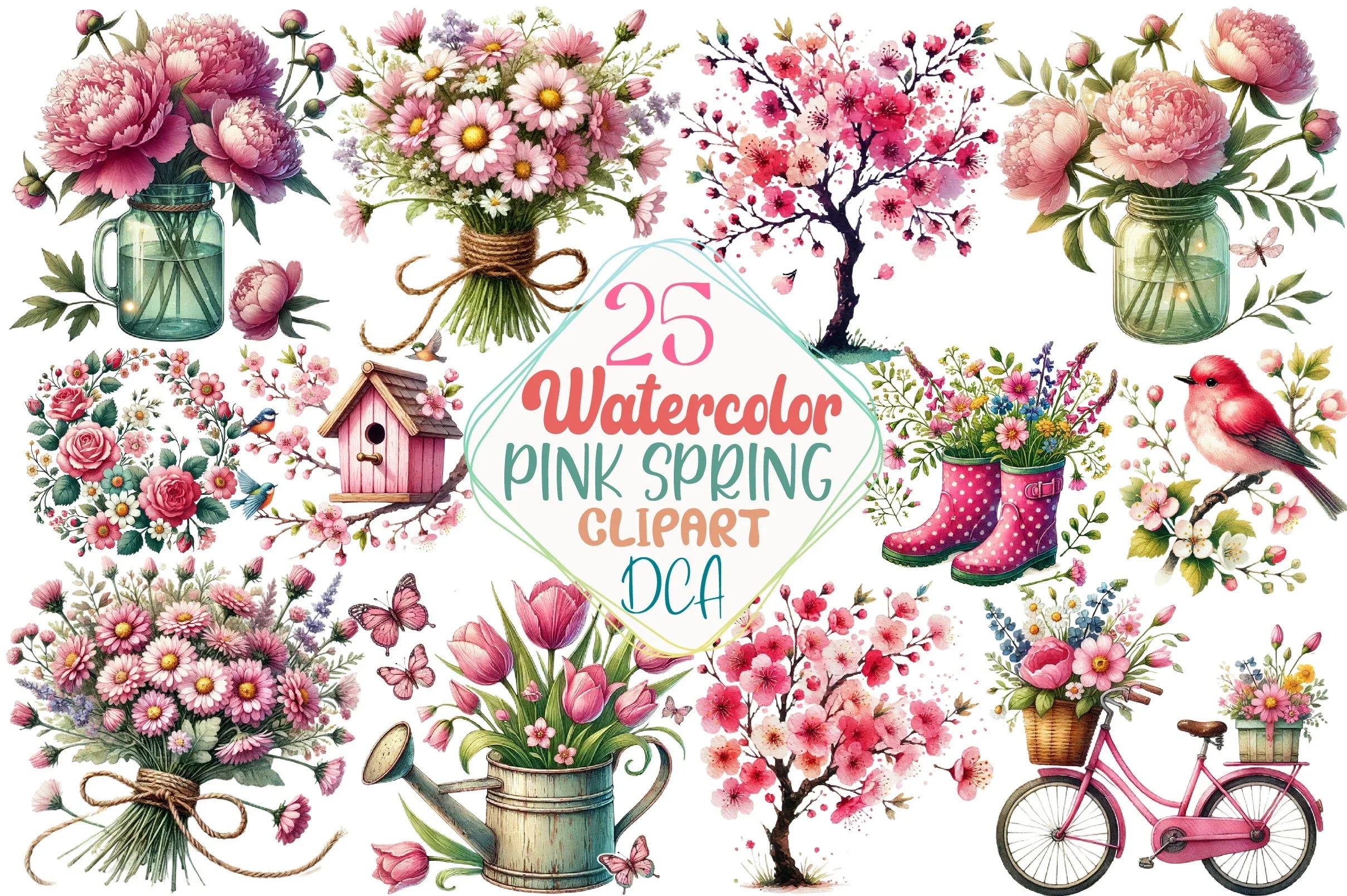 Pink Spring Clipart Bundle - CraftNest - Digital Crafting and Art